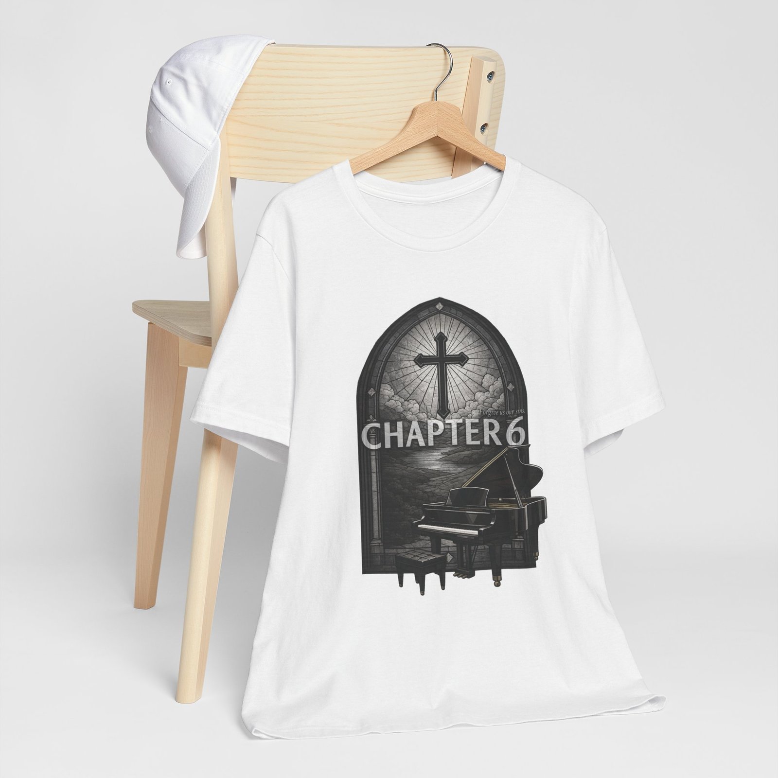Chapter 6 Graphic Tee | Gothic Piano & Church Cross Vintage Design