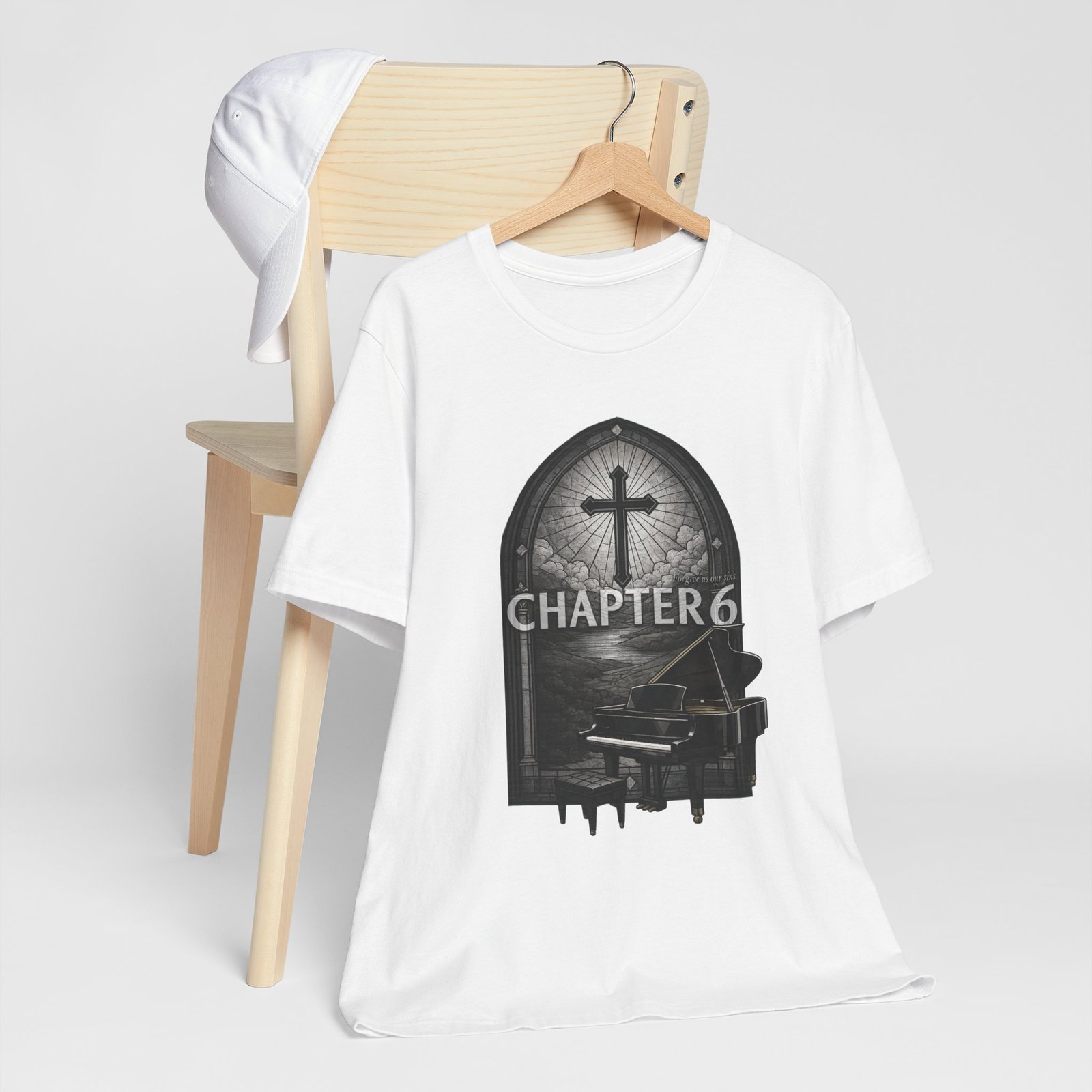 Chapter 6 Graphic Tee | Gothic Piano & Church Cross Vintage Design - Image 2