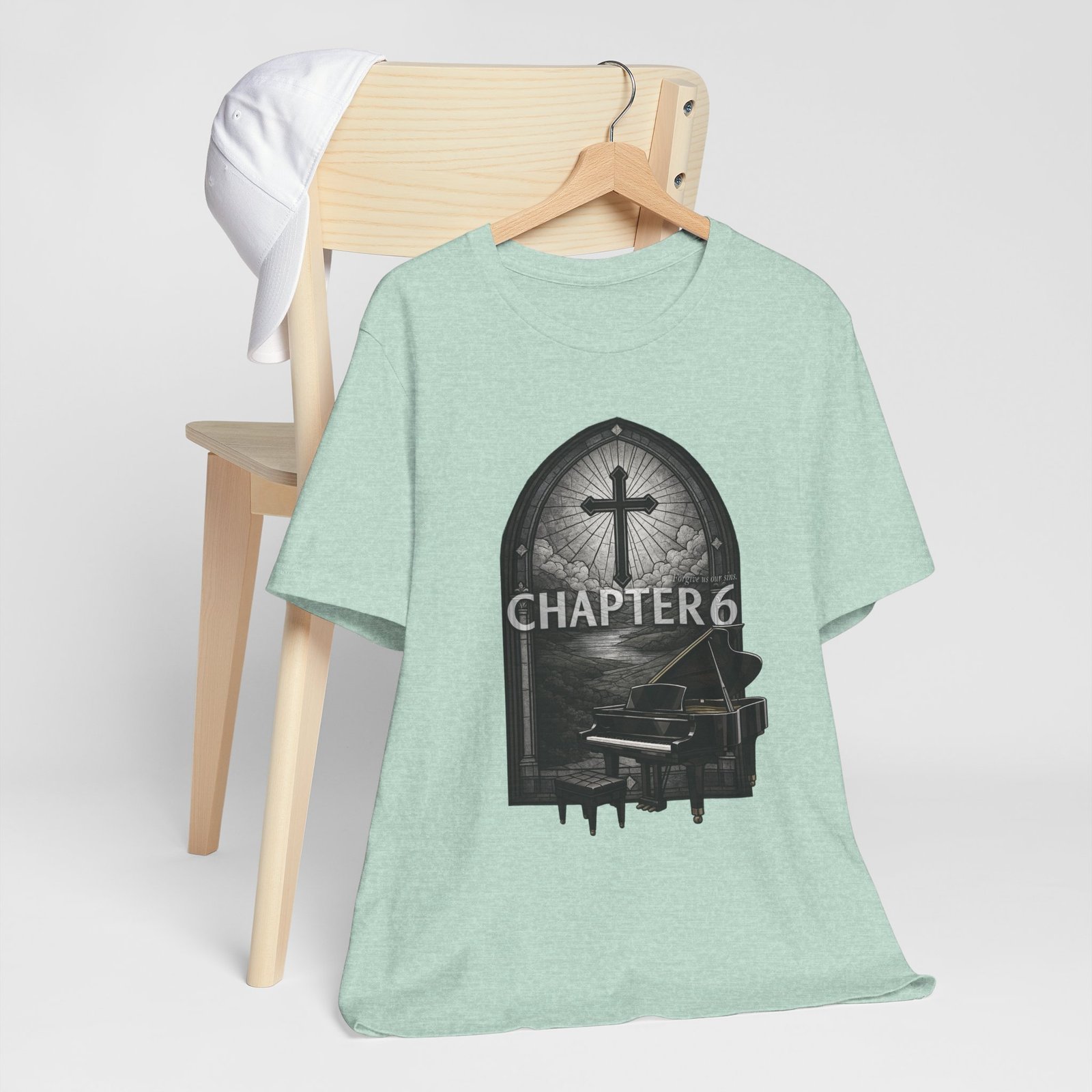 Chapter 6 Graphic Tee | Gothic Piano & Church Cross Vintage Design - Image 7