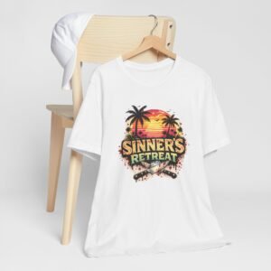 Sinner's Retreat Graphic Tee | Tropical Sunset Palm Beach Shirt