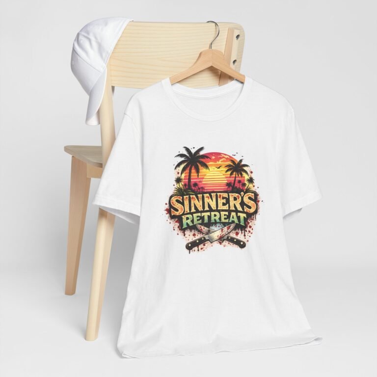 Sinner's Retreat Graphic Tee | Tropical Sunset Palm Beach Shirt